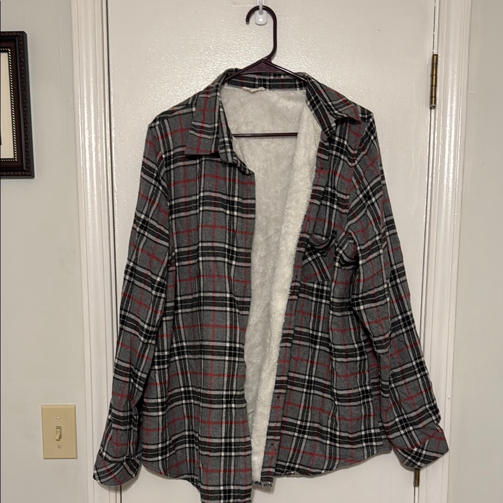 Plaid Sherpa-Lined Women's Top